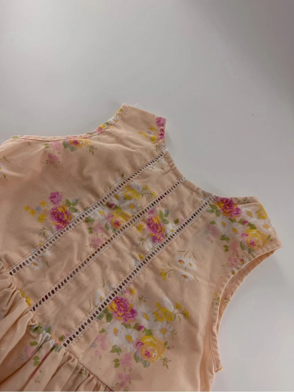 Vintage Laura Ashley Girls Floral Dress Orange Pink Flowers Scallop Hem 3T Laura